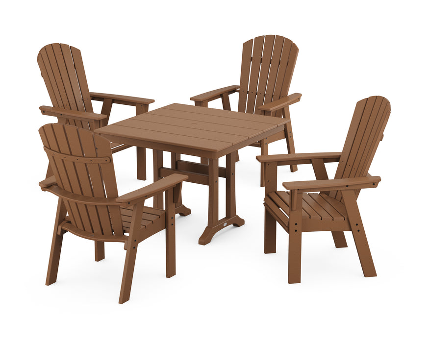 POLYWOOD Nautical Adirondack 5-Piece Farmhouse Dining Set With Trestle Legs in Teak