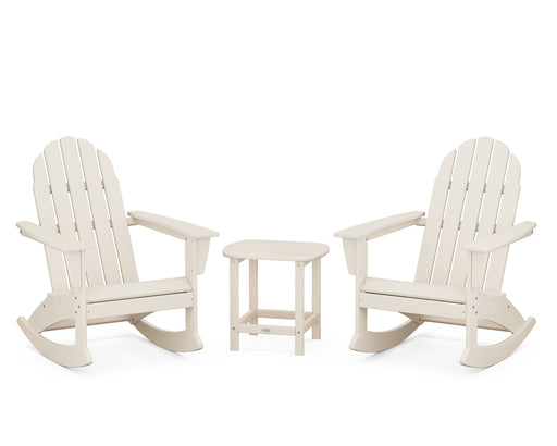 POLYWOOD Vineyard 3-Piece Adirondack Rocking Chair Set with South Beach 18" Side Table in Sand image