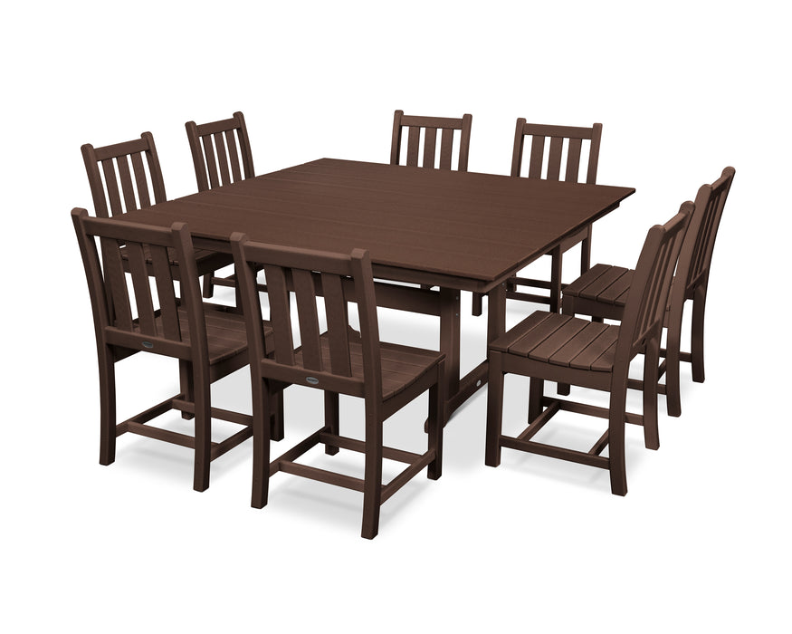 POLYWOOD Traditional Garden 9-Piece Farmhouse Trestle Dining Set in Mahogany image