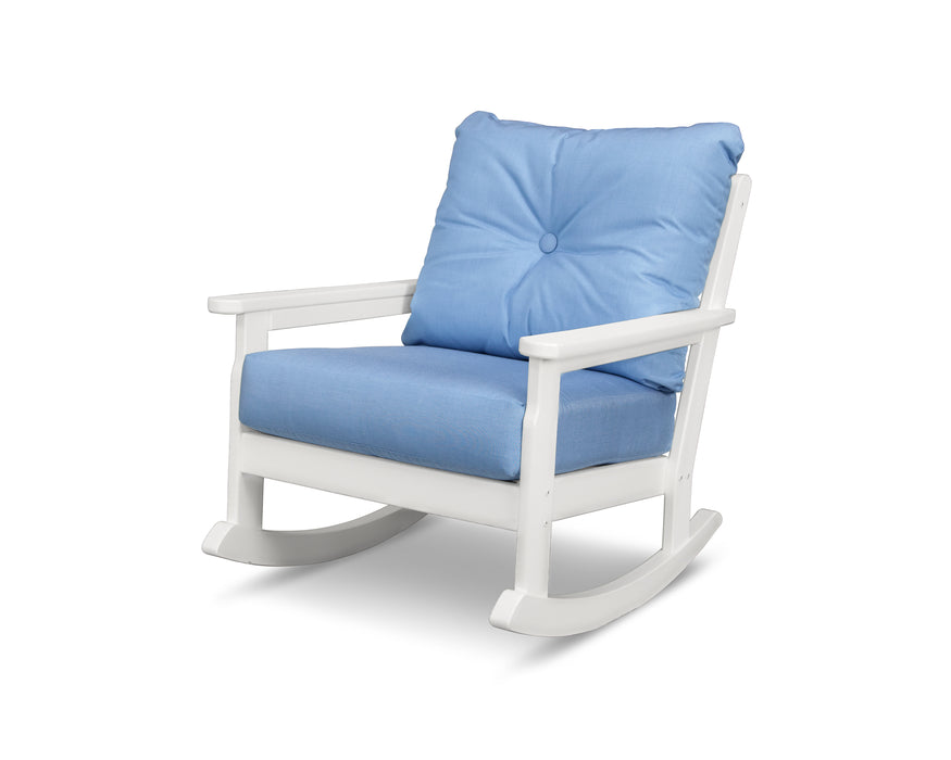 POLYWOOD Vineyard Deep Seating Rocking Chair in White / Air Blue