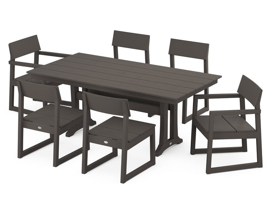 POLYWOOD EDGE 7-Piece Farmhouse Trestle Dining Set in Vintage Coffee image