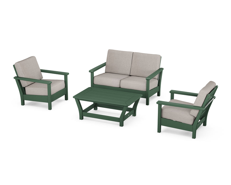 POLYWOOD Harbour 4-Piece Deep Seating Set in Green / Weathered Tweed image