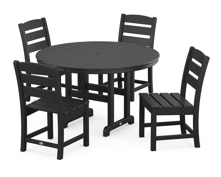 POLYWOOD Lakeside 5-Piece Round Farmhouse Side Chair Dining Set in Black