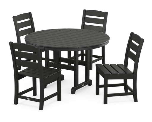 POLYWOOD Lakeside 5-Piece Round Farmhouse Side Chair Dining Set in Black image