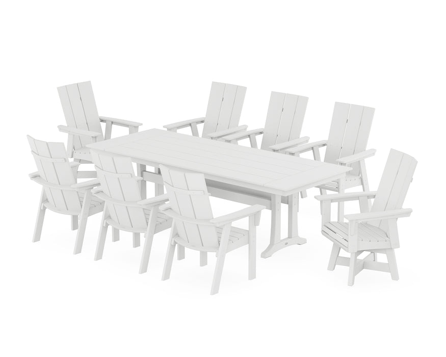 POLYWOOD Modern Curveback Adirondack Swivel 9-Piece Farmhouse Dining Set with Trestle Legs in White