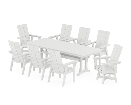 POLYWOOD Modern Curveback Adirondack Swivel 9-Piece Farmhouse Dining Set with Trestle Legs in White image