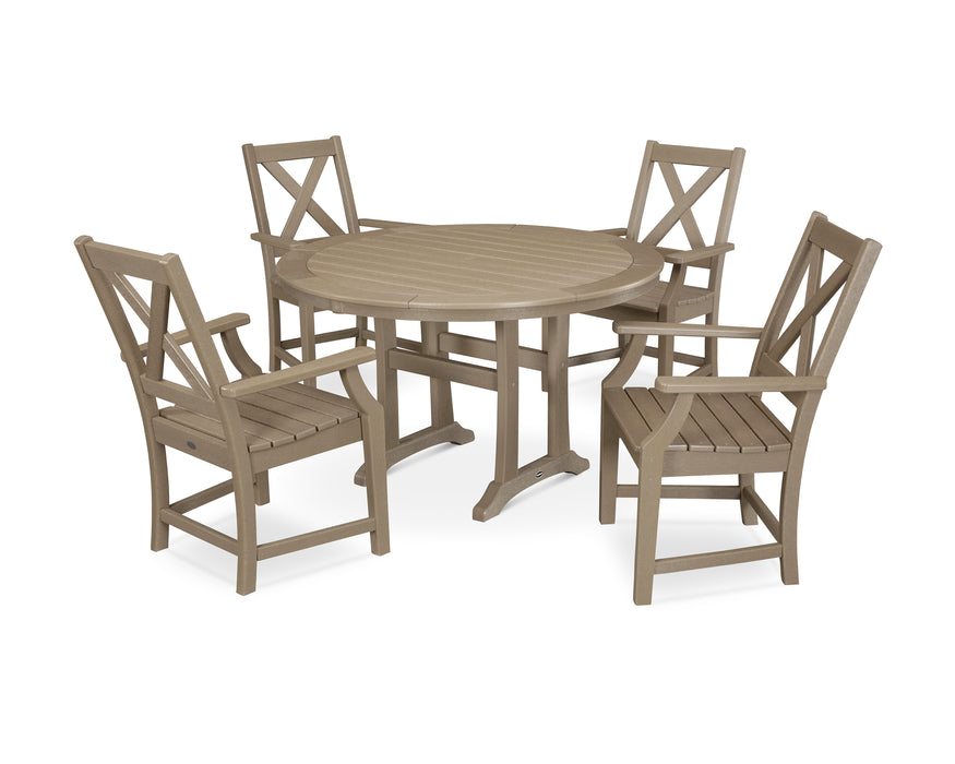 POLYWOOD Braxton 5-Piece Nautical Trestle Arm Chair Dining Set in Vintage Sahara