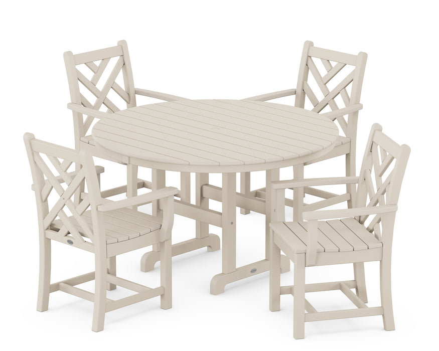 POLYWOOD Chippendale 5-Piece Round Farmhouse Dining Set in Sand