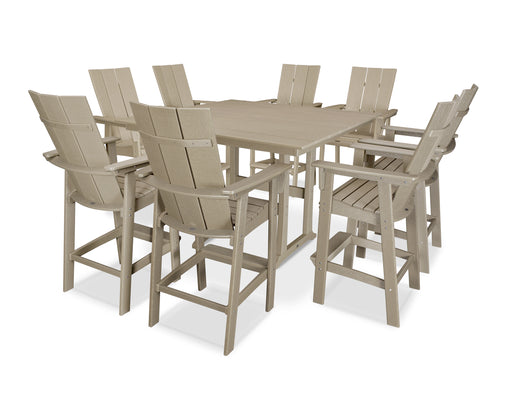 POLYWOOD Modern Curveback Adirondack 9-Piece Farmhouse Trestle Bar Set in Vintage Sahara image