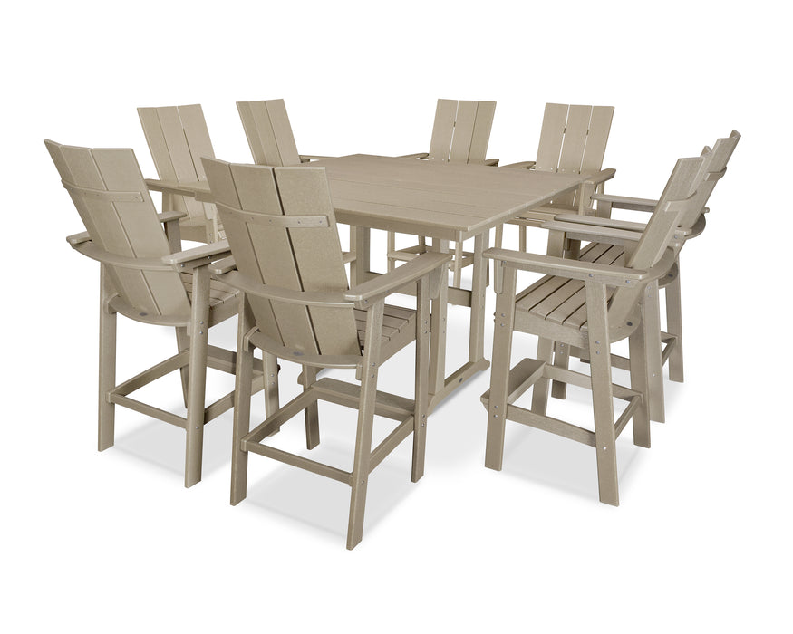 POLYWOOD Modern Curveback Adirondack 9-Piece Farmhouse Trestle Bar Set in Vintage Sahara