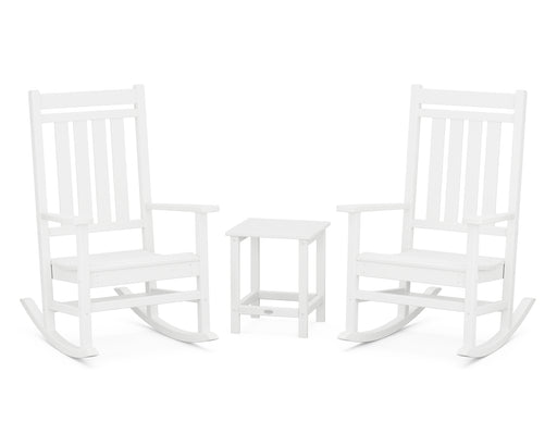 POLYWOOD Estate 3-Piece Rocking Chair Set with Long Island 18" Side Table in White image