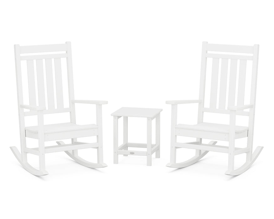 POLYWOOD Estate 3-Piece Rocking Chair Set with Long Island 18" Side Table in White image