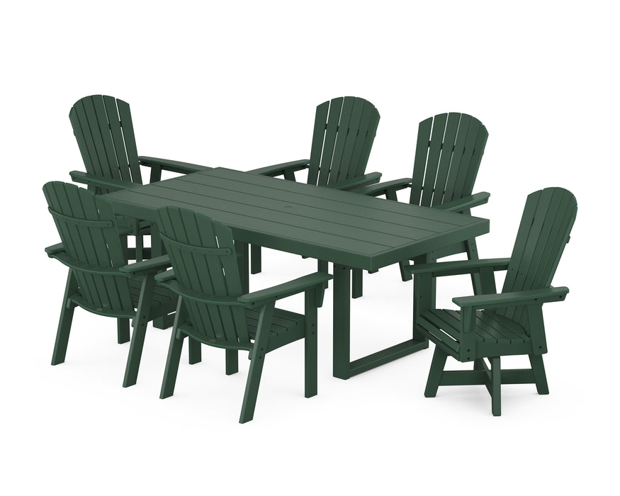 POLYWOOD Nautical Curveback Adirondack Swivel Chair 7-Piece Dining Set in Green image