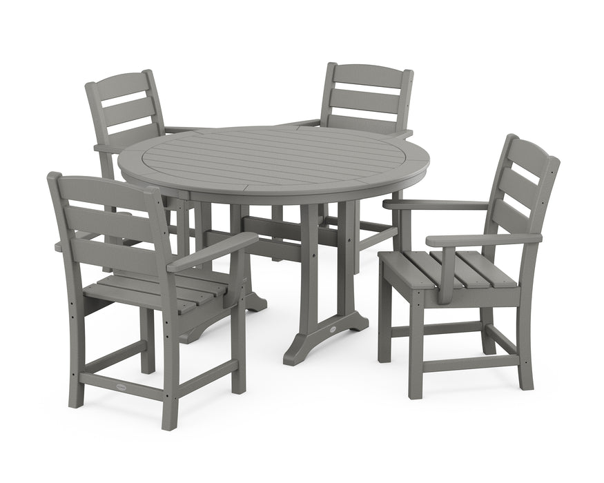 POLYWOOD Lakeside 5-Piece Round Dining Set with Trestle Legs in Slate Grey image