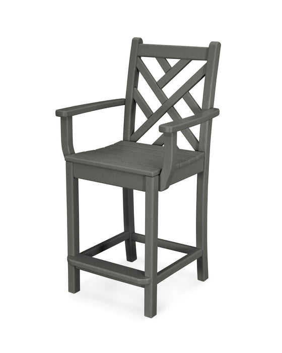 POLYWOOD Chippendale Counter Arm Chair in Slate Grey