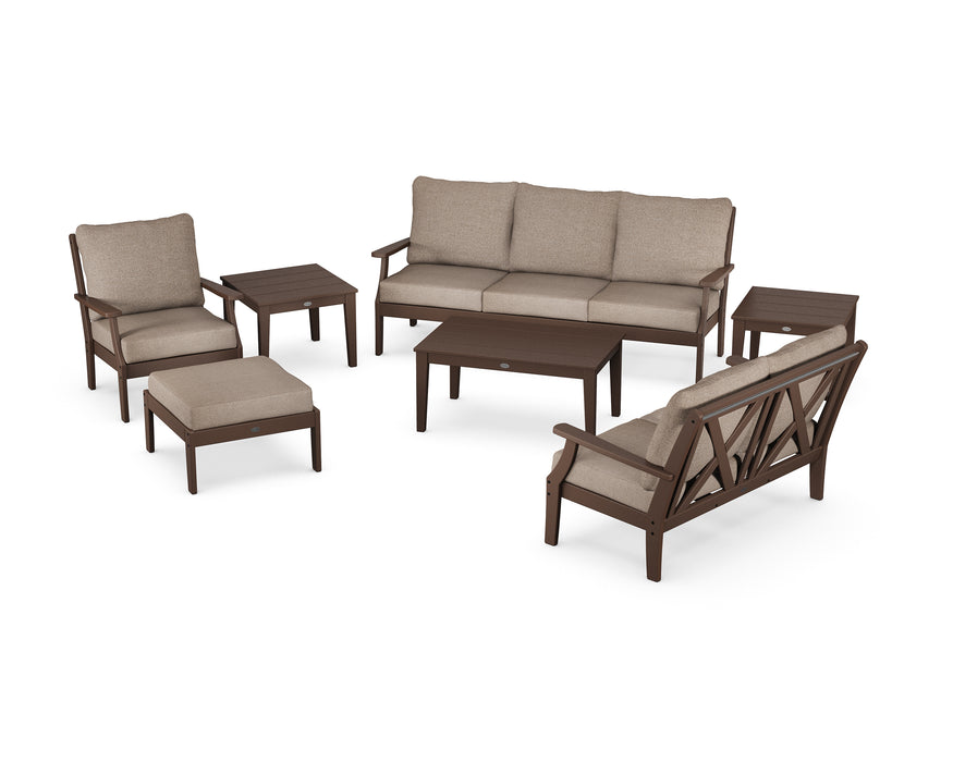 POLYWOOD Braxton 7-Piece Deep Seating Set in Mahogany / Spiced Burlap