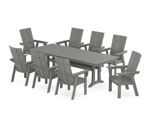 POLYWOOD Modern Curveback Adirondack 9-Piece Farmhouse Dining Set with Trestle Legs in Slate Grey image