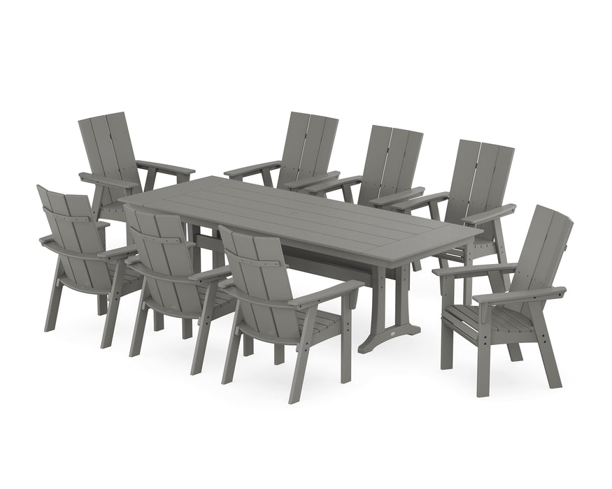 POLYWOOD Modern Curveback Adirondack 9-Piece Farmhouse Dining Set with Trestle Legs in Slate Grey image