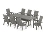POLYWOOD Modern Curveback Adirondack 9-Piece Farmhouse Dining Set with Trestle Legs in Slate Grey image