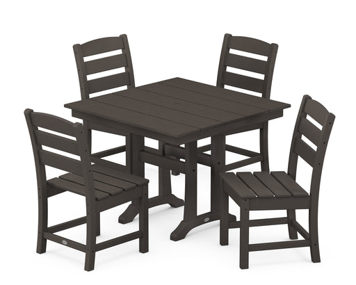 POLYWOOD Lakeside 5-Piece Farmhouse Trestle Side Chair Dining Set in Vintage Coffee image