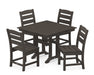 POLYWOOD Lakeside 5-Piece Farmhouse Trestle Side Chair Dining Set in Vintage Coffee image