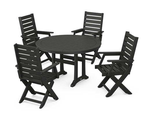 POLYWOOD Captain 5-Piece Round Dining Set with Trestle Legs in Black image