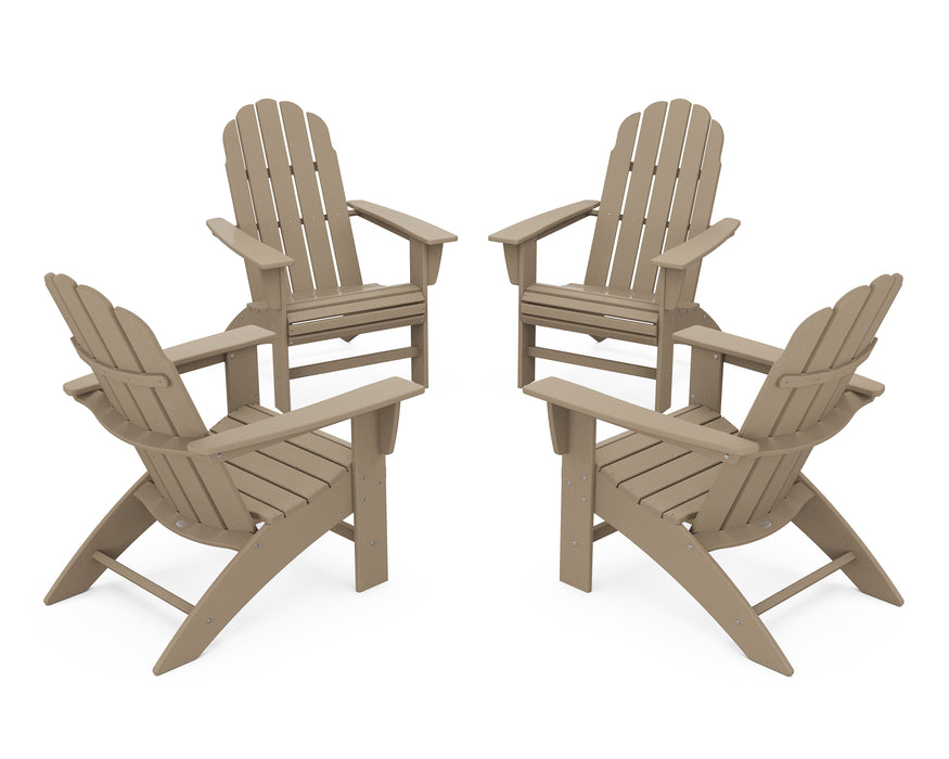 POLYWOOD 4-Piece Vineyard Curveback Adirondack Chair Conversation Set in Vintage Sahara