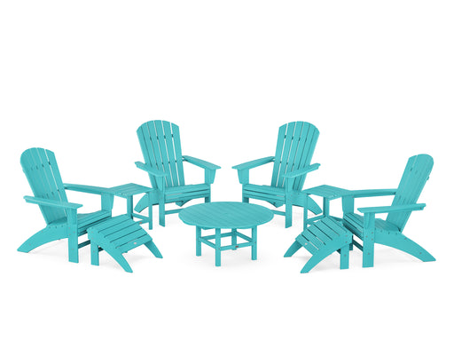 POLYWOOD Nautical Curveback Adirondack Chair 9-Piece Conversation Set in Aruba image