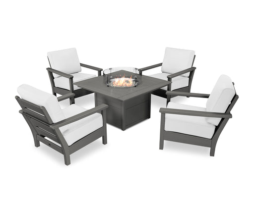 POLYWOOD Harbour 5-Piece Conversation Set with Fire Pit Table in Slate Grey / Natural image