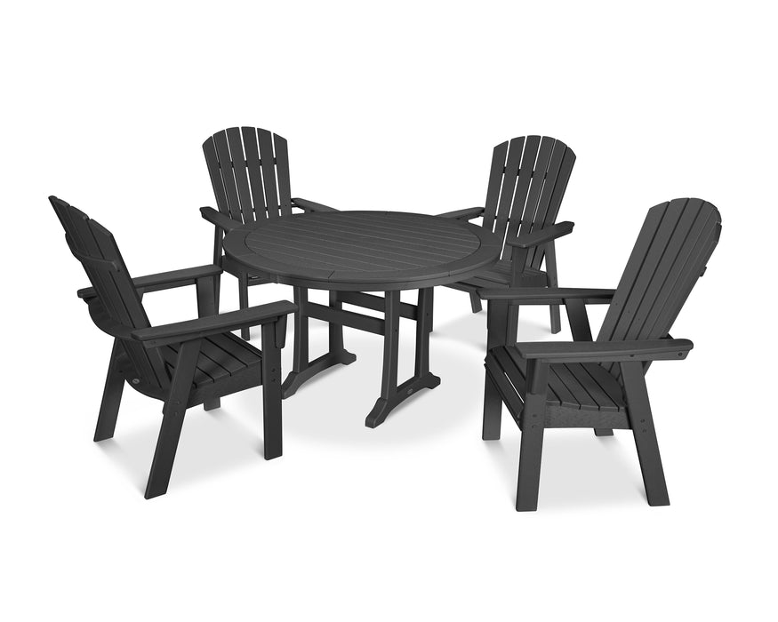 POLYWOOD Nautical Curveback Adirondack 5-Piece Round Dining Set with Trestle Legs in Black image