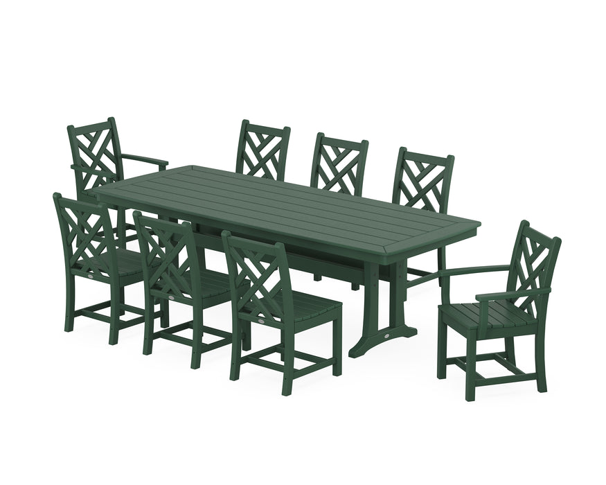 POLYWOOD Chippendale 9-Piece Dining Set with Trestle Legs in Green image