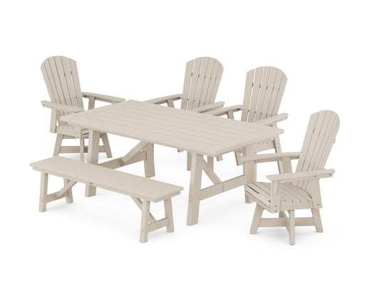 POLYWOOD Nautical Adirondack Swivel 6-Piece Rustic Farmhouse Dining Set With Trestle Legs in Sand image