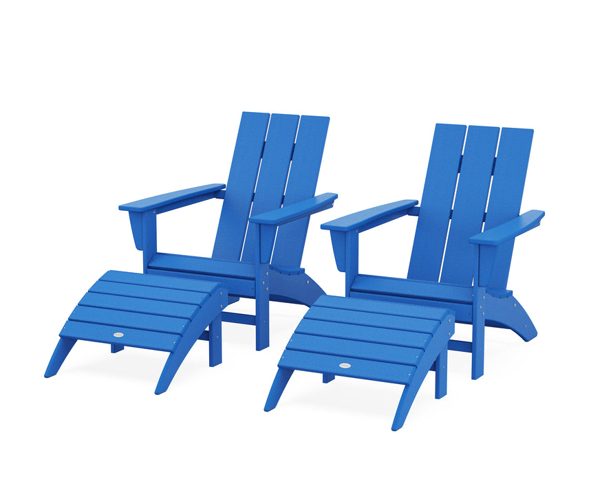 POLYWOOD Modern Adirondack Chair 4-Piece Set with Ottomans in Pacific Blue image