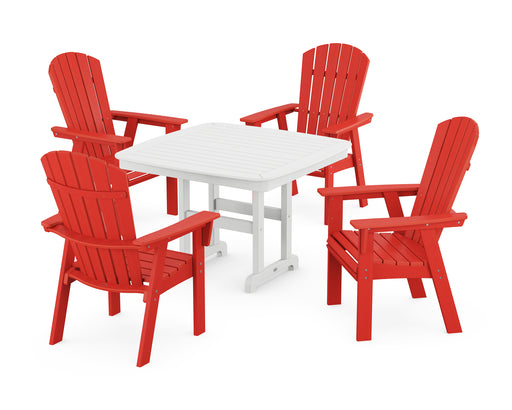 POLYWOOD Nautical Curveback Adirondack 5-Piece Dining Set in Sunset Red / White image