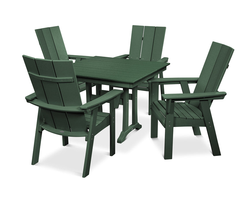 POLYWOOD Modern Curveback Adirondack 5-Piece Farmhouse Trestle Dining Set in Green image