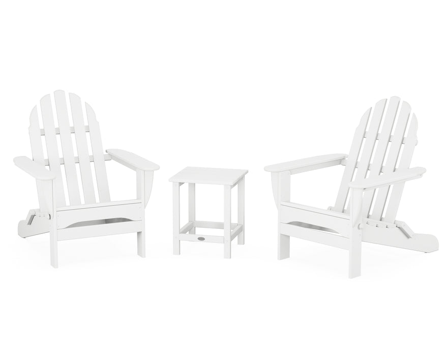 POLYWOOD Classic Folding Adirondack 3-Piece Set with Long Island 18" Side Table in White