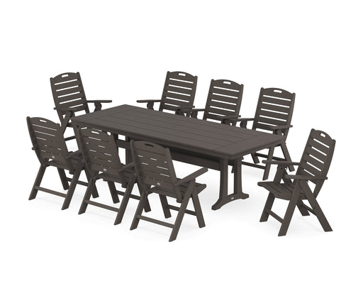 POLYWOOD Nautical Highback 9-Piece Farmhouse Dining Set with Trestle Legs in Vintage Coffee image