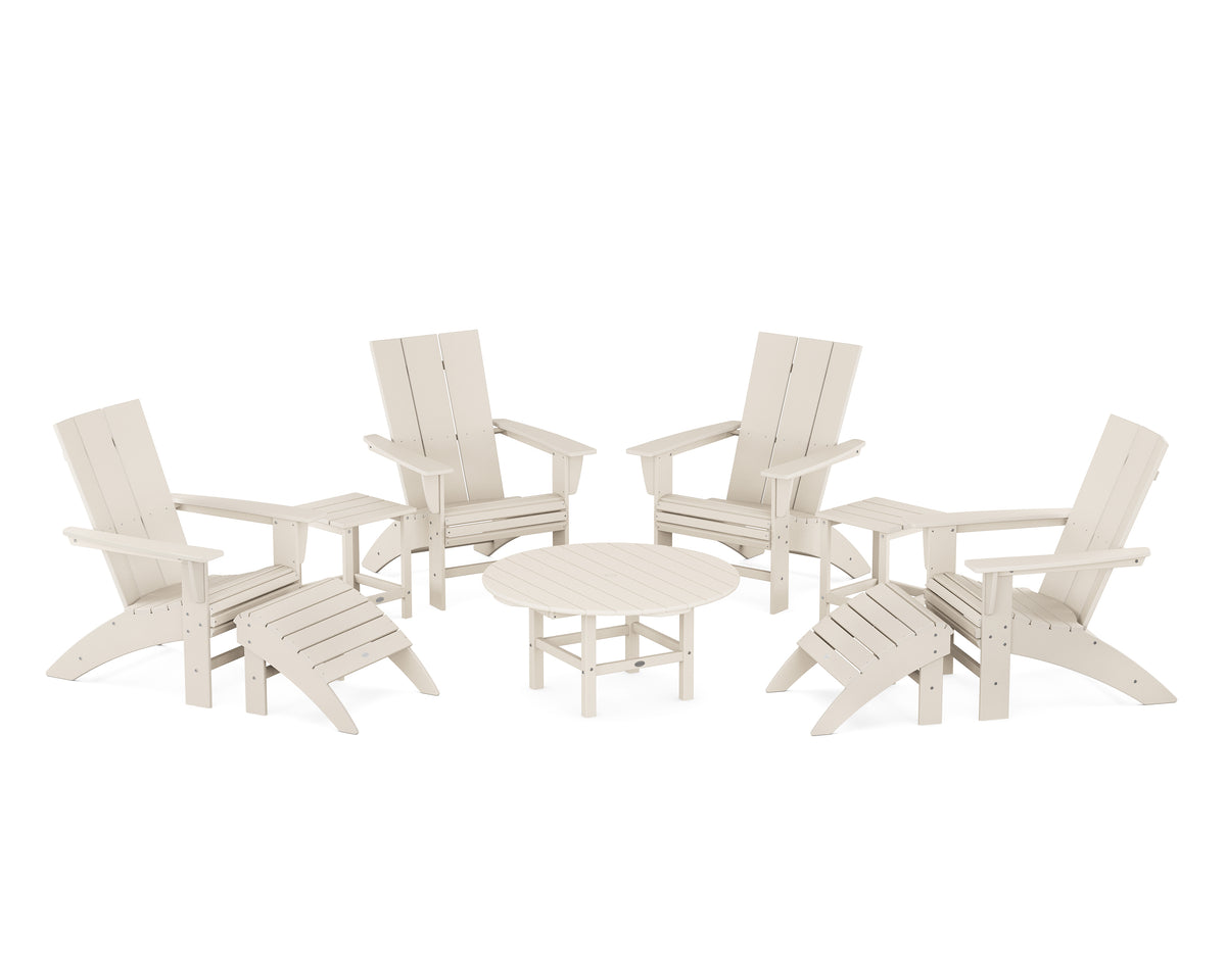 POLYWOOD Modern Curveback Adirondack Chair 9Piece Conversation Set in