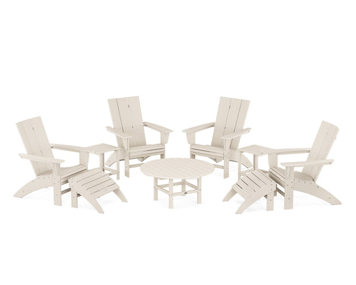 POLYWOOD Modern Curveback Adirondack Chair 9-Piece Conversation Set in Sand image