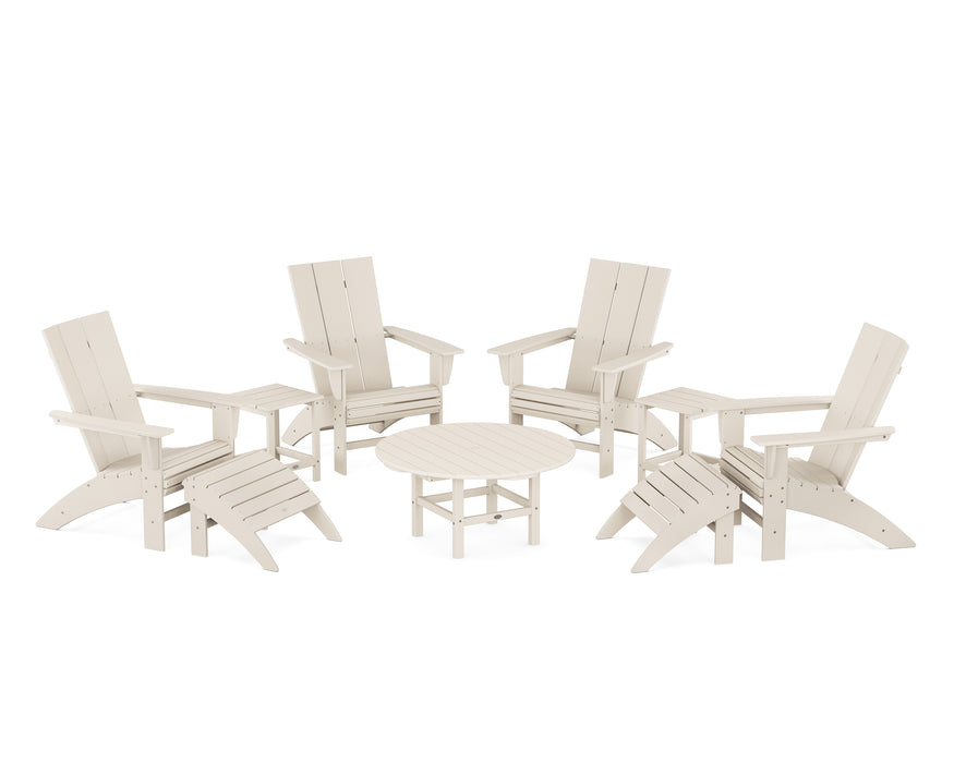 POLYWOOD Modern Curveback Adirondack Chair 9-Piece Conversation Set in Sand image