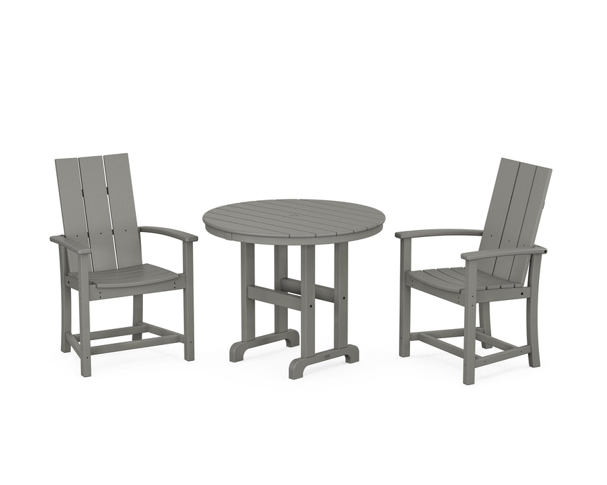 POLYWOOD Modern Adirondack 3-Piece Round Farmhouse Dining Set in Slate Grey