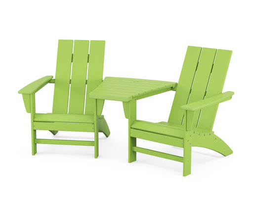 POLYWOOD Modern 3-Piece Adirondack Set with Angled Connecting Table in Lime image