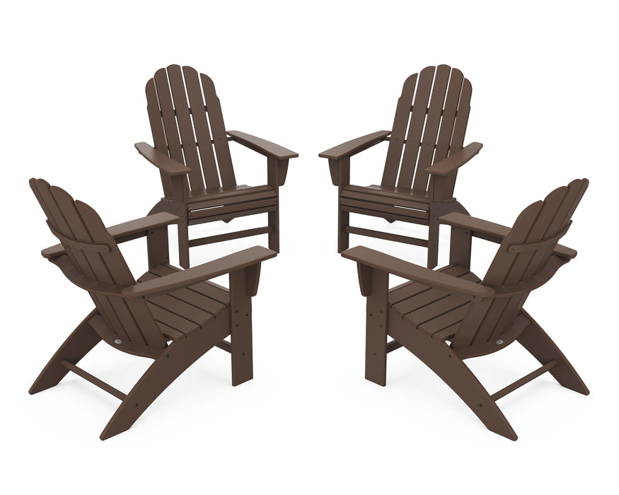 POLYWOOD 4-Piece Vineyard Curveback Adirondack Chair Conversation Set in Mahogany