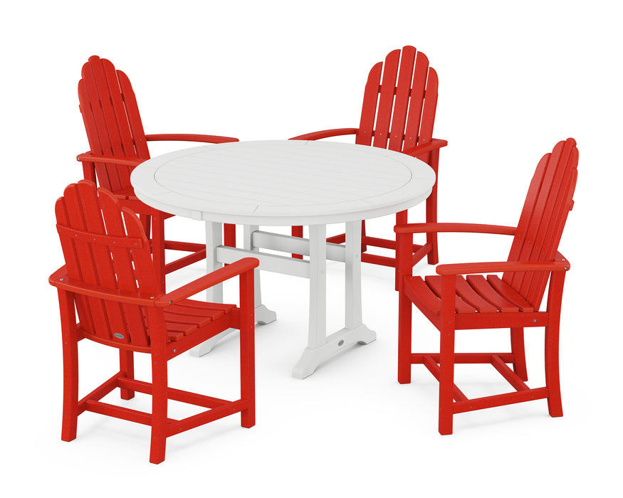 POLYWOOD Classic Adirondack 5-Piece Round Dining Set with Trestle Legs in Sunset Red / White image