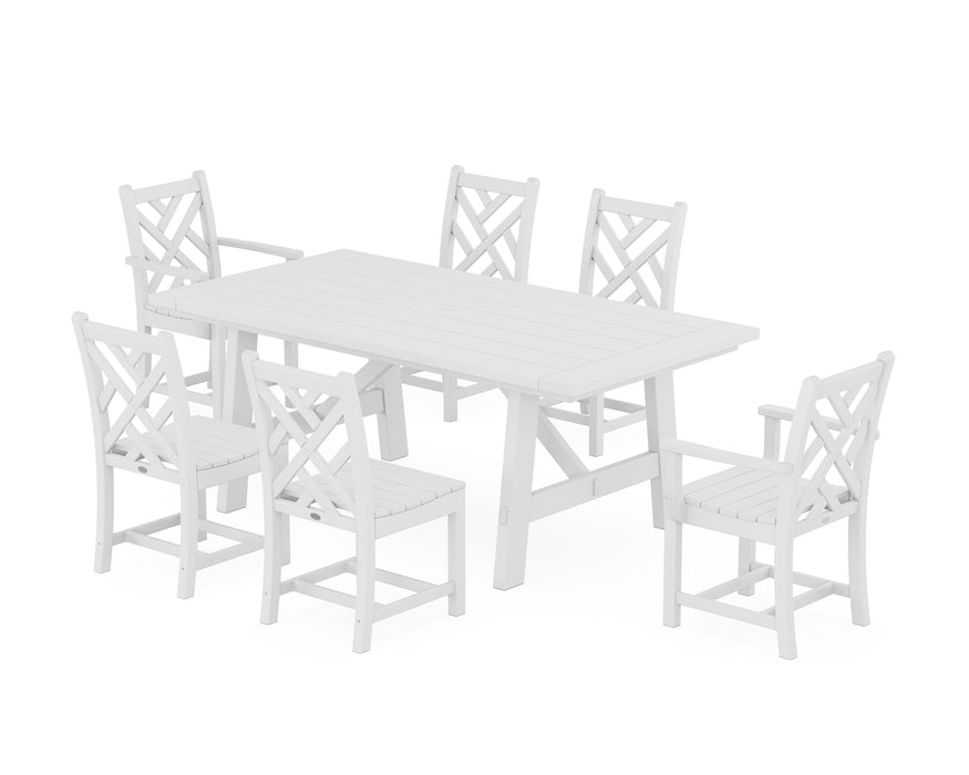 POLYWOOD Chippendale 7-Piece Rustic Farmhouse Dining Set in White