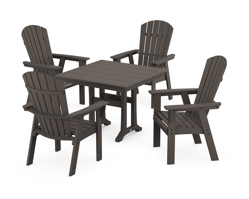 POLYWOOD Nautical Adirondack 5-Piece Farmhouse Dining Set With Trestle Legs in Vintage Coffee