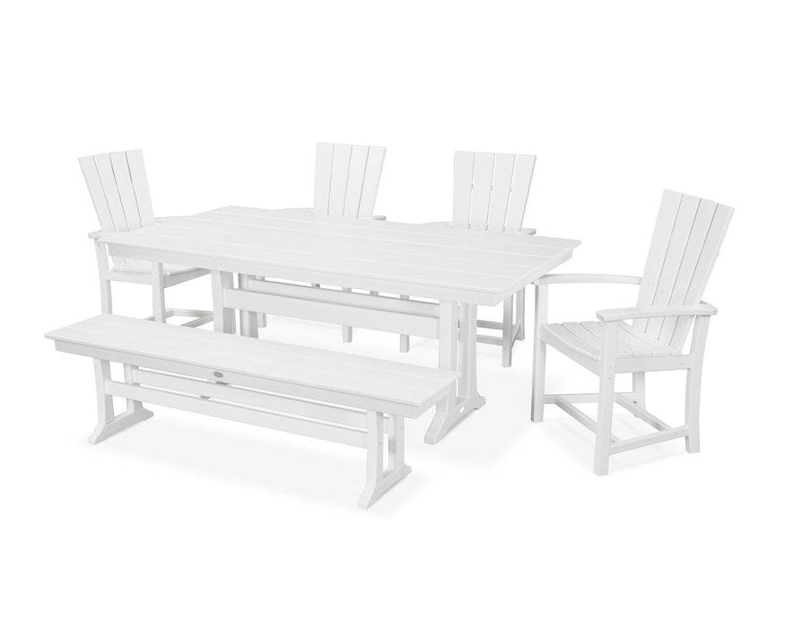 POLYWOOD Quattro 6-Piece Farmhouse Dining Set with Trestle Legs and Bench in White image