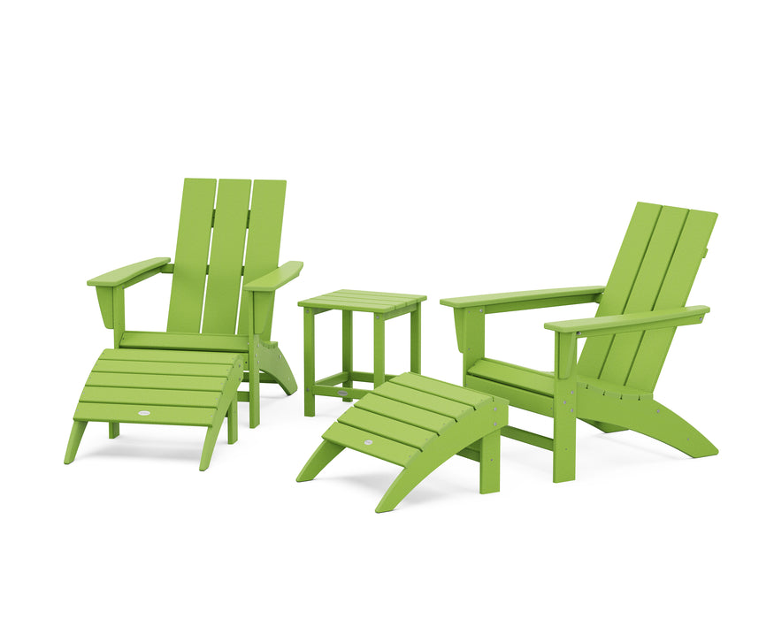 POLYWOOD Modern Adirondack Chair 5-Piece Set with Ottomans and 18" Side Table in Lime image