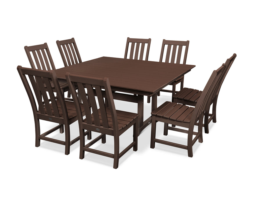 POLYWOOD Vineyard 9-Piece Farmhouse Trestle Dining Set in Mahogany