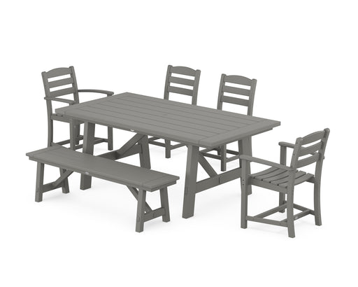 POLYWOOD La Casa Cafe 6-Piece Rustic Farmhouse Dining Set with Bench in Slate Grey image